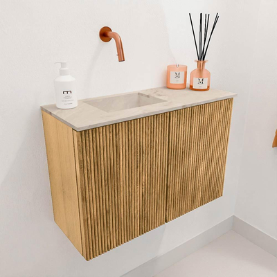 Mondiaz JOYA-DLUX 60cm meuble de salle de bains - couleur Oak - Vasque FAYE position Gauche Sans trou de robinet couleur Frappe.