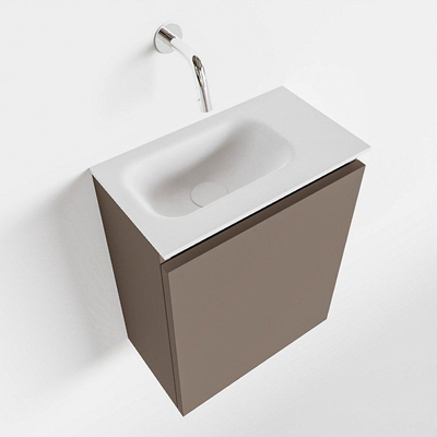 MONDIAZ TURE Fonteinset - 40x23x50cm - 0 kraangaten - 1 deur - smoke mat - Wasbak links - Solid Surface Wit