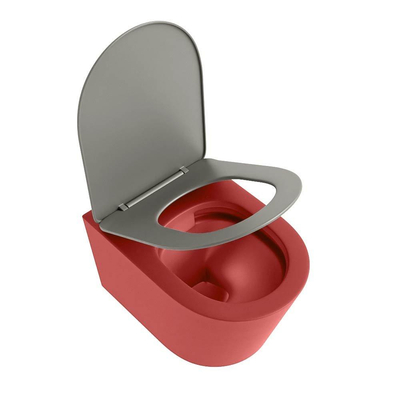 Mondiaz LAVIE WC suspendu – sans bride – 36 x 53 cm – avec abattant softclose – Fire (rouge), abattant Smoke (brun clair)