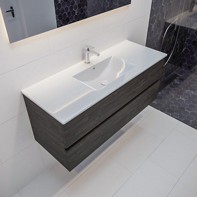 Mondiaz VICA ensemble de meuble de salle de bain - 120cm - meuble sous-vasque marron foncé - 2 tiroirs - lavabo denia milieu - 1 trou de robinet XL version 60cm haut