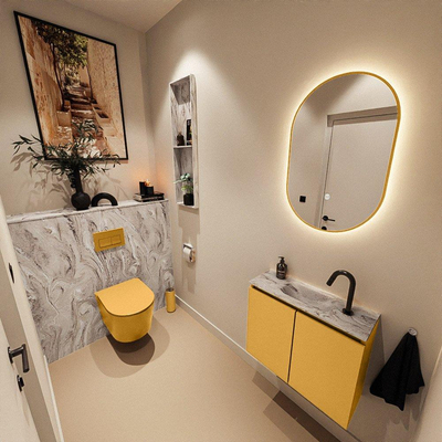 MONDIAZ TURE-DLUX Meuble de toilettes 60cm Ocher. Lavabo EDEN Glace position milieu. Avec 1 trou de robinet.