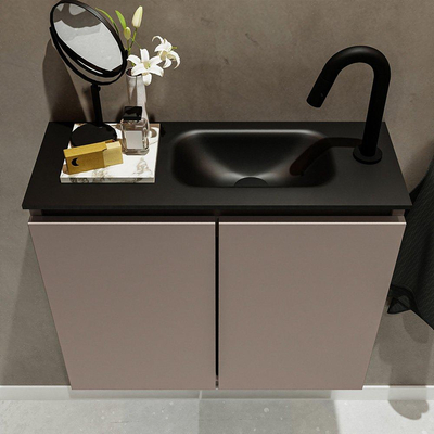 MONDIAZ TURE Toiletmeubel 60x23x50cm met 1 kraangaten 2 deuren smoke mat Wastafel Eden rechts Solid Surface Zwart