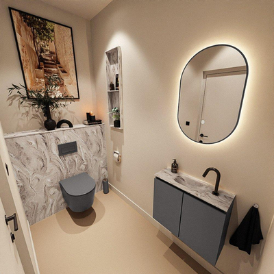 MONDIAZ TURE-DLUX Meuble toilette - 60cm - Dark Grey - EDEN - vasque Glace - position centrale - 1 trou de robinet