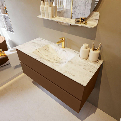 Mondiaz VICA-DLUX Ensemble de meuble de salle de bain - 110cm - meuble sous-vasque reposant - 2 tiroirs - lavabo encastrée cloud milieu - 1 trou de robinet - version haute de 60cm - glace