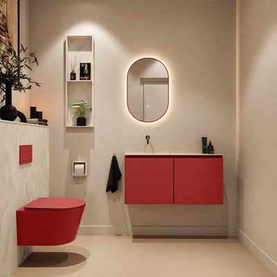 MONDIAZ TURE-DLUX Meuble toilette - 100cm - Fire - EDEN - vasque Ostra - position gauche - sans trou de robinet