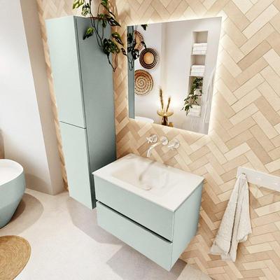 Mondiaz VICA Ensemble de meuble de salle de bain - 70cm - meuble sous-vasque greey - 2 tiroirs - lavabo cloud milieu - sans trous de robinet - version haute de 60cm - talc