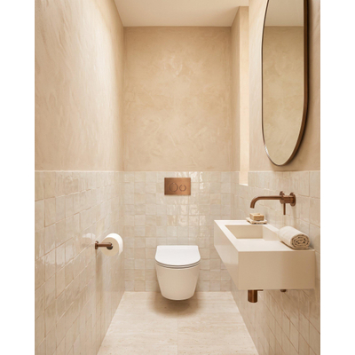 QeramiQ Dely Toiletset - inbouwreservoir Qeramiq Flush - 35mm zitting - metaal koperen bedieningsplaat - ronde knoppen - glans wit