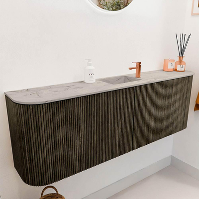 Mondiaz JOYA-DLUX 123.2cm toiletmeubel - ronding links en rechts kleur Shadow - Wastafel FAYE positie Midden 1 kraangat kleur Glace.