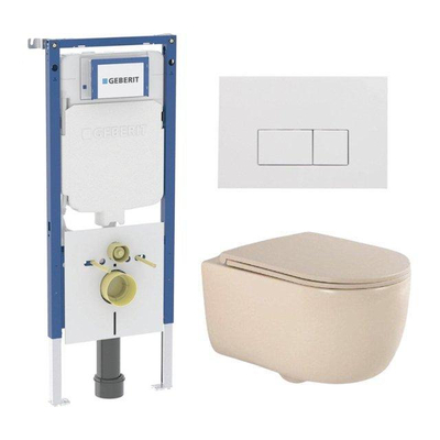 QeramiQ Dely Swirl Toiletset - 36.3x51.7cm - Geberit UP720 Duofix Sigma inbouwreservoir - slimzitting - glans witte bedieningsplaat - rechthoekige knoppen - mat beige