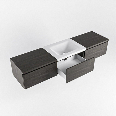 MONDIAZ BUKLA Meuble de salle de bains 180 cm avec module 60 couleur Dark Brown avec 3 tiroirs. Lavabo CLOUD central 0 trou de robinet couleur Talc.