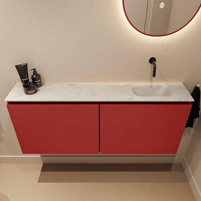 MONDIAZ TURE-DLUX meuble de toilettes 120 cm Fire. Lavabo EDEN Opalo position droite. Sans trou de robinet.