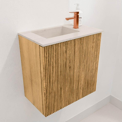 Mondiaz JOYA-DLUX 40cm toiletmeubel - kleur Oak - Wastafel FAYE positie Links 1 kraangat kleur Meli.
