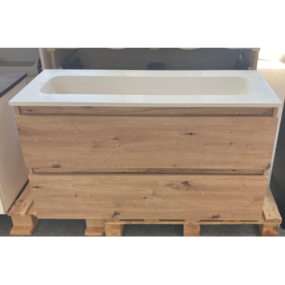 Saniclass Chacito Wastafelonderkast - 100x39.5x55cm - ondiep - 2 lades - greeploos - eiken - incl. INK Reflekt wastafel. OUTLET UDEN