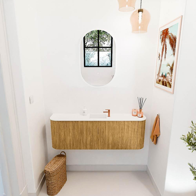 Mondiaz JOYA 123.2cm toiletmeubel - ronding links en rechts kleur Oak - Wastafel FAYE positie Midden 1 kraangat kleur Talc.