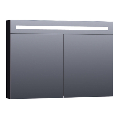Saniclass Double Face Spiegelkast - 100x70x15cm - verlichting - geintegreerd - 2 links- rechtsdraaiende spiegeldeur - MDF - mat zwart