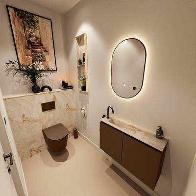 MONDIAZ TURE-DLUX 80cm toiletmeubel Rust. EDEN wastafel Frappe positie links. Met 1 kraangat.