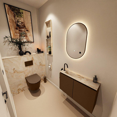 MONDIAZ TURE-DLUX Meuble toilette - 80cm - Rust - EDEN - vasque Frappe - position gauche - 1 trou de robinet