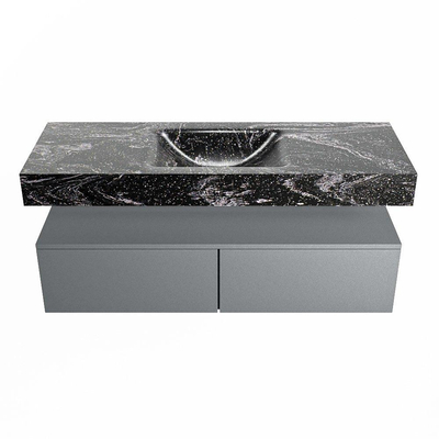 Mondiaz ALAN-DLUX Ensemble de meuble - 130cm - meuble Plata mat - 2 tiroirs - Lavabo Cloud Lava suspendu - vasque Centre - 0 trous de robinet