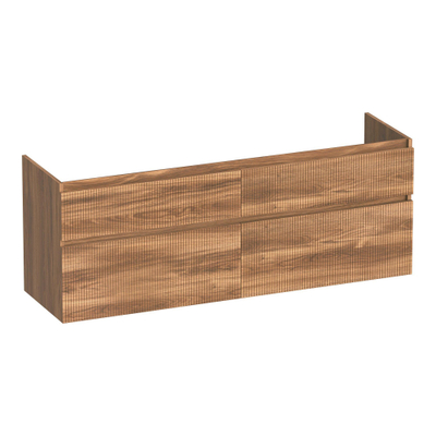 BRAUER Delight Wavy wastafelonderkast 160 4 softclose lades met solid surface dubbele wastafel - greeploos - 2 sifon uitsparingen - Honey -hoek beschadigd OUTLET UDEN
