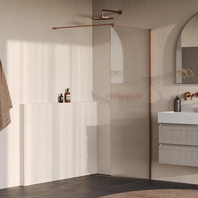 BRAUER Oblivion Inloopdouche - 100x200cm - helder ribbel glas - glascoating - PVD - Geborsteld Koper