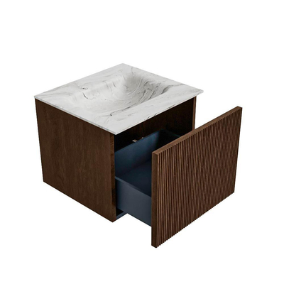 MONDIAZ KURVE-DLUX Meuble de salle de bains 50 cm couleur Walnut avec 1 tiroir. Lavabo GRUNNE central 1 trou de robinet couleur Glace.