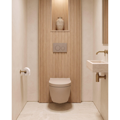 QeramiQ Dely Swirl Toiletset - 36.3x51.7cm - Geberit UP720 Duofix Sigma inbouwreservoir - 35mm zitting - bedieningsplaat taupe - ronde knoppen - mat beige