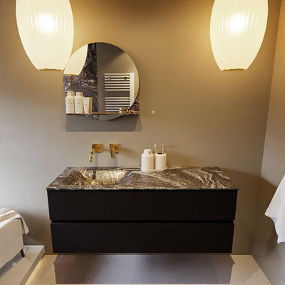 Mondiaz VICA-DLUX ensemble de meuble de salle de bain - 130cm - meuble sous-vasque urban - 2 tiroirs - lavabo encastré cloud gauche - sans trous de robinet - miroir modèle spot - version XL 60cm de haut - lave