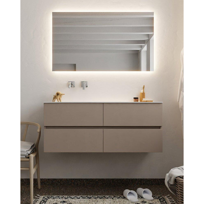 Mondiaz VICA ensemble de meuble de salle de bain - 120cm - meuble sous-vasque fumée - 4 tiroirs - lavabo lune gauche - sans trou de robinet version XL 60cm de haut