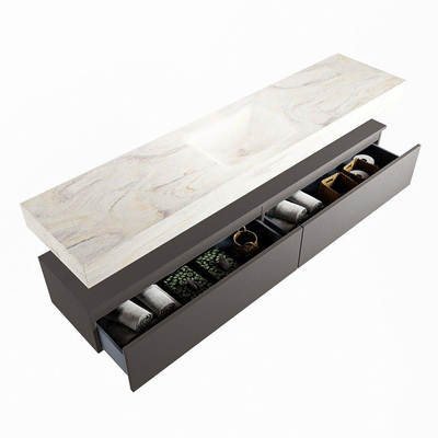 Mondiaz ALAN-DLUX Ensemble de meuble - 200cm - meuble Dark grey mat - 2 tiroirs - Lavabo Cloud Ostra suspendu - vasque Centre - 0 trous de robinet