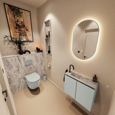 MONDIAZ TURE-DLUX Meuble de toilettes 60 cm Greey. Lavabo EDEN Glace position gauche. Avec 1 trou de robinet.