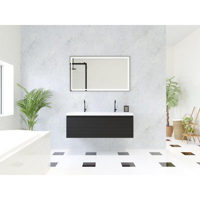 HR badmeubelen Matrix 3D Ensemble meuble de salle de bains 120cm 1 tiroir sans poignée avec profil de prise en couleur Noir mat avec lavabo Djazz 2 trous de robinet blanc