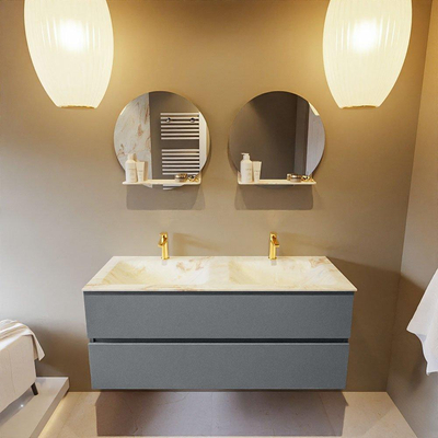 Mondiaz VICA-DLUX Ensemble de meuble de salle de bain - 120cm - meuble sous-vasque plata - 2 tiroirs - lavabo encastrée cloud double - 2 trous de robinet - version haute de 60cm - frape