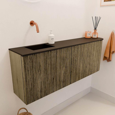 Mondiaz JOYA 111.6cm meuble de salle de bains - arrondi droit couleur Dusk - Vasque FAYE position Gauche Sans trou de robinet couleur Urban