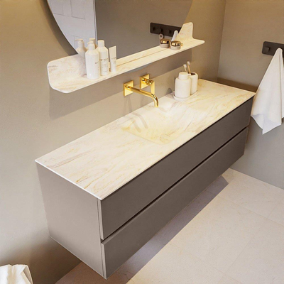 Mondiaz VICA-DLUX ensemble de meuble de salle de bain - 150cm - meuble sous-vasque fumée - 2 tiroirs - lavabo encastré nuage milieu - sans trous de robinet - version haute 60cm - ostra