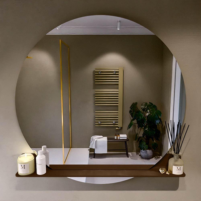 Mondiaz SPOT Badkamerspiegel - rond 120cm - spiegelplanchet - kleur Rust