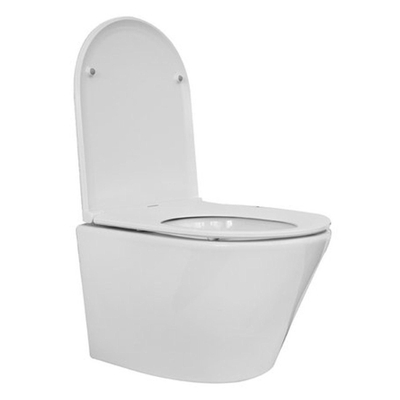 Wiesbaden Vesta junior cuvette suspendue rimless raccourcie avec abattant Flatline softclose et déclipsage rapide blanc brillant