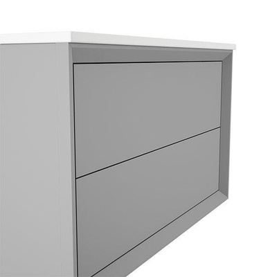 Saniclass Prime Core Ensemble meuble de salle de bains - 80x50x45cm - 1 vasque rectangulaire en céramique blanche - 1 trou de robinet - 2 tiroirs - miroir rectangulaire - mat greige (gris)