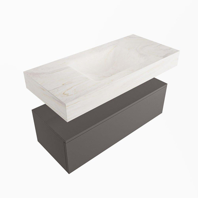 Mondiaz ALAN-DLUX Ensemble de meuble - 100cm - meuble Dark grey mat - 1 tiroir - Lavabo Cloud Ostra suspendu - vasque Centre - 1 trou de robinet