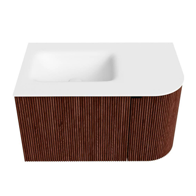 Mondiaz KURVE Ensemble de meuble de salle de bains - 75x46x40cm - 1 tiroir - 1 porte - lavabo solid surface - gauche - sans trou de robinet - Ruby