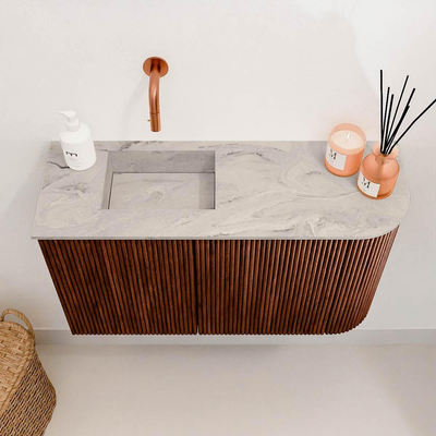 Mondiaz JOYA-DLUX 71.6cm toiletmeubel - ronding rechts kleur Ruby - Wastafel FAYE positie Links Zonder kraangat kleur Glace.