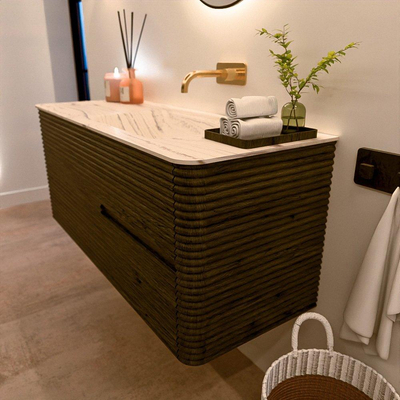 Mondiaz CIRO-DLUX Meuble de salle de bains - 120x45x50cm - plan-vasque Solid surface Nata - 1 vasque à droite - sans trous de robinetterie - 2 tiroirs - Shadow