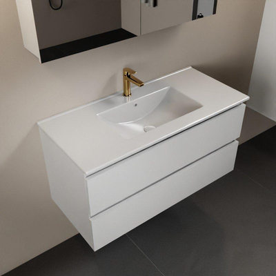 Mondiaz Aivy badmeubelset - 100x45x50cm - 1 kraangat - 1 wasbak talc Keramiek - Midden - 2 lades - Met spiegelkast - MDF Talc