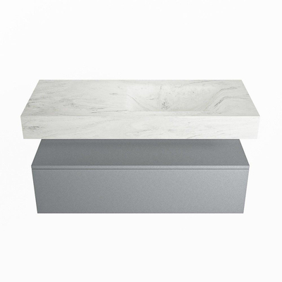 MONDIAZ ALAN - DLUX Badkamermeubelset - 110cm - onderkast - Plata - 1 lade - vrijhangende wastafel - wasbak rechts - 0 kraangaten - Opalo