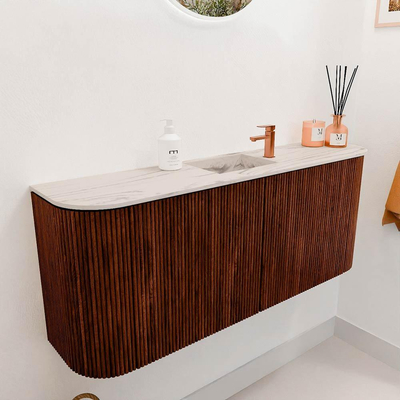 Mondiaz JOYA-DLUX 103.2cm toiletmeubel - ronding links en rechts kleur Ruby - Wastafel FAYE positie Midden 1 kraangat kleur Nata.