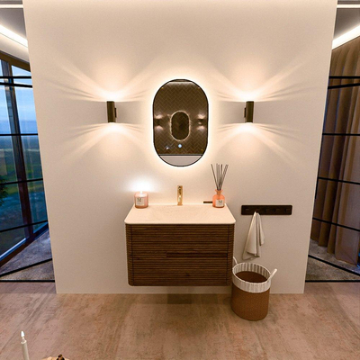 Mondiaz CIRO-DLUX Ensemble de meuble de salle de bains - 80x45x50cm - Vasque solid surface Meli - 1 lavabo au milieu - 1 trou de robinet - 2 tiroirs - Dusk