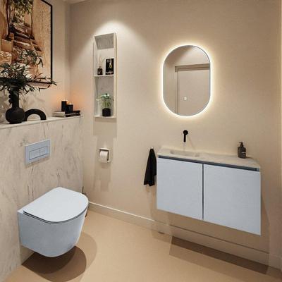 MONDIAZ TURE-DLUX Meuble toilette - 80cm - Clay - EDEN - vasque Opalo - position gauche - sans trou de robinet