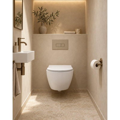 QeramiQ Dely Swirl Compact Ensemble WC - réservoir encastré QeramiQ flush - abattant fin - plaque de commande en plastique taupe - boutons rectangulaires - blanc mat
