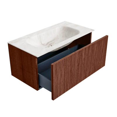 Mondiaz KURVE-DLUX Badkamermeubelset - 90x46x40cm - 1 lade - wastafel solid surface - midden - 1 kraangat - Ruby