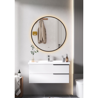 Adema Lonato Badkamerspiegel - rond - diameter 100cm - indirecte LED verlichting - spiegelverwarming - infrarood schakelaar - mat zwart
