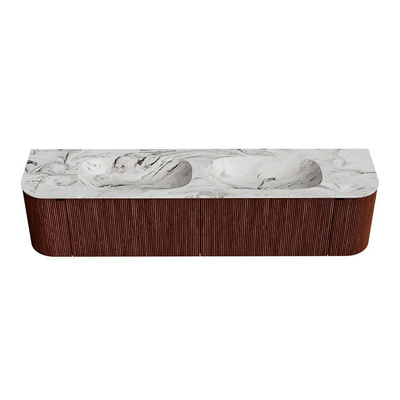 Mondiaz KURVE-DLUX Badkamermeubelset - 190x46x40cm - 2 lade - 2 deuren - wastafel solid surface - dubbel - 2 kraangaten - Ruby